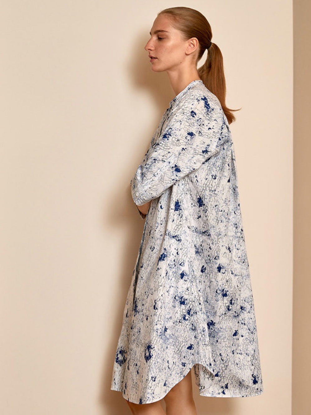 COS PRINTED ORGANIC COTTON Button Down SHIRT DRESS SIZE 8 ยพ SLEEVES